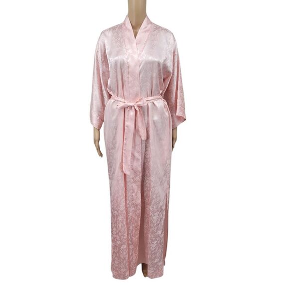 Dior Vintage Pink Satin Kimono Robe All Over Dior Logo and Floral Jacquard - Picture 1 of 14